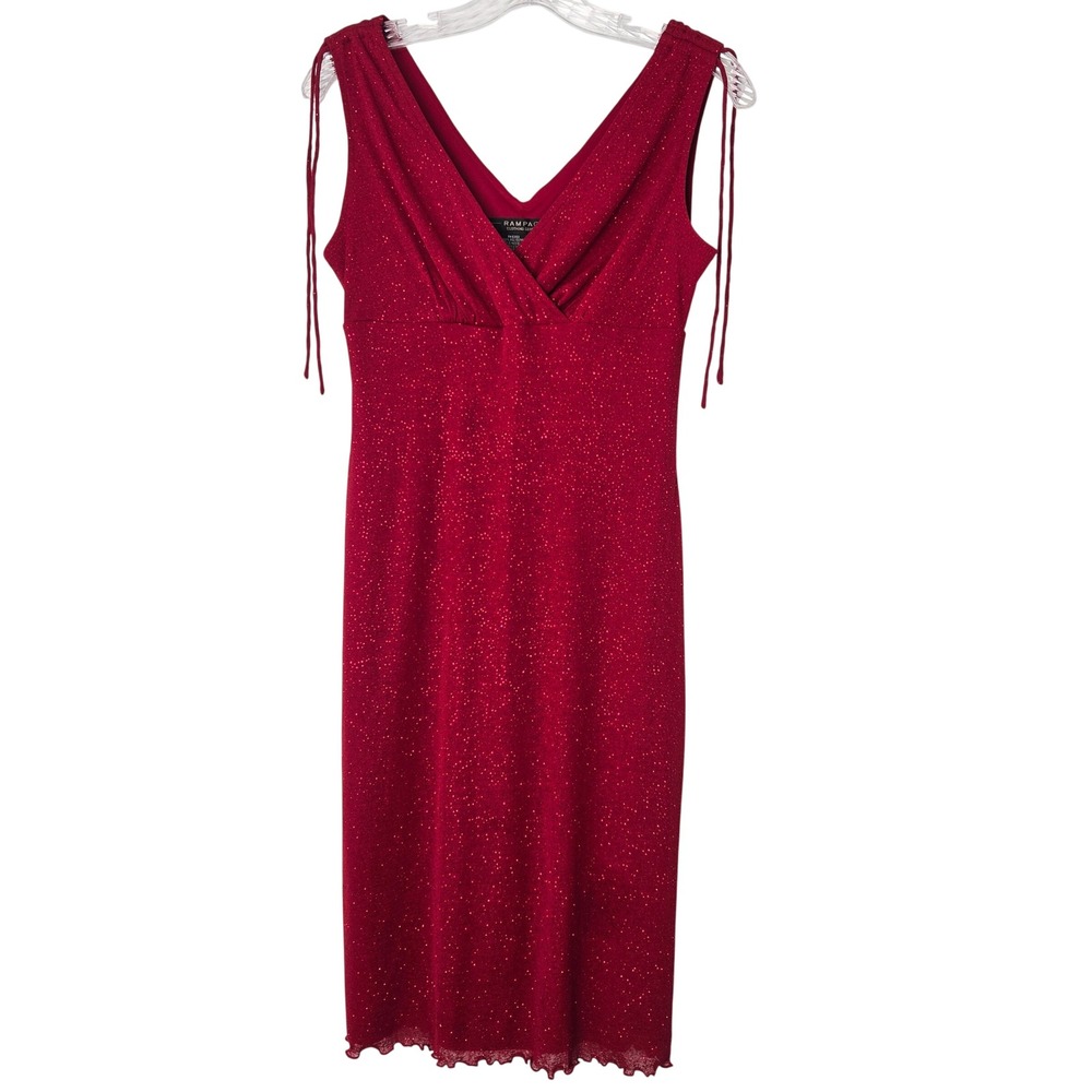 Vtg y2k Rampage Sz M Red Sparkle Glitter V Neck Sleeveless Whimsigoth Dress